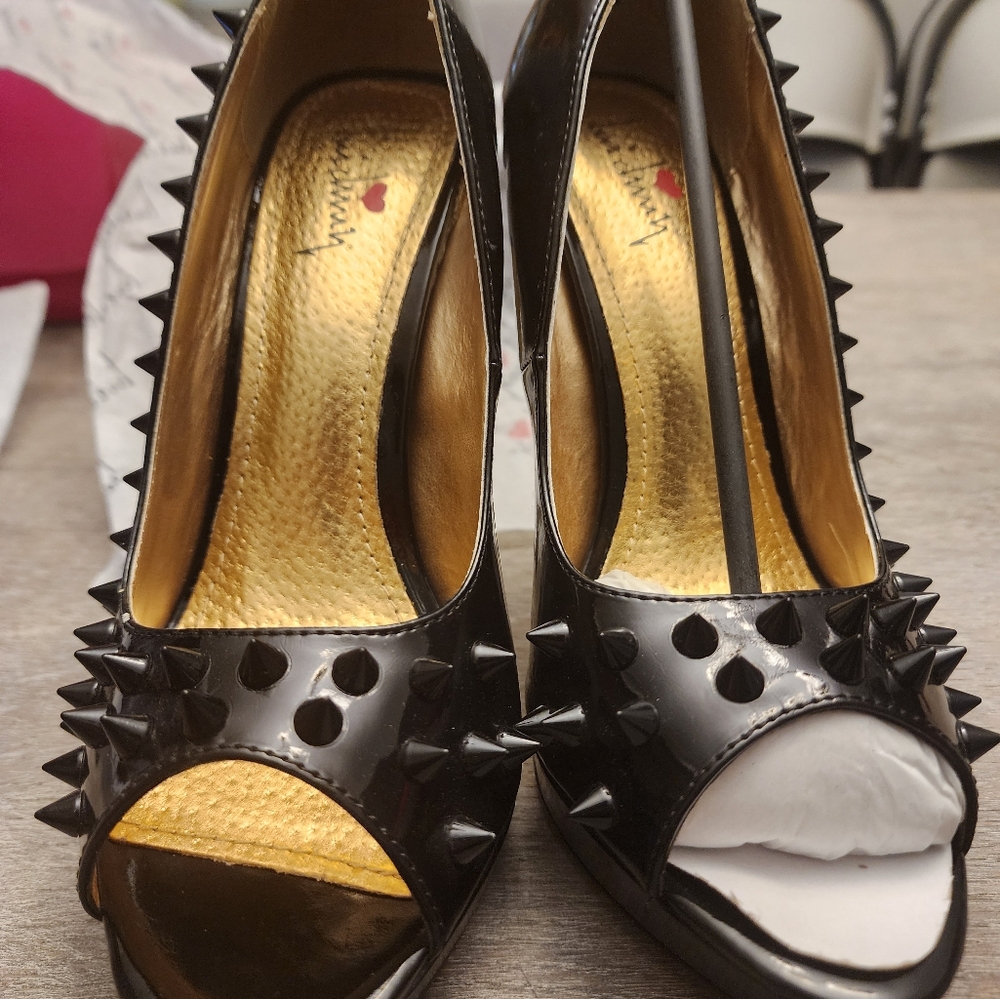 Showstopper Patent Leather Spike Peeptoe Heels